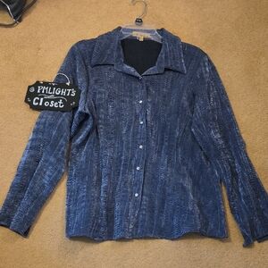 Notations Steel Blue Textured Blouse XL Long Sleeve Shimmer